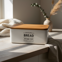 Porcelain Bread Container & Wooden Lid